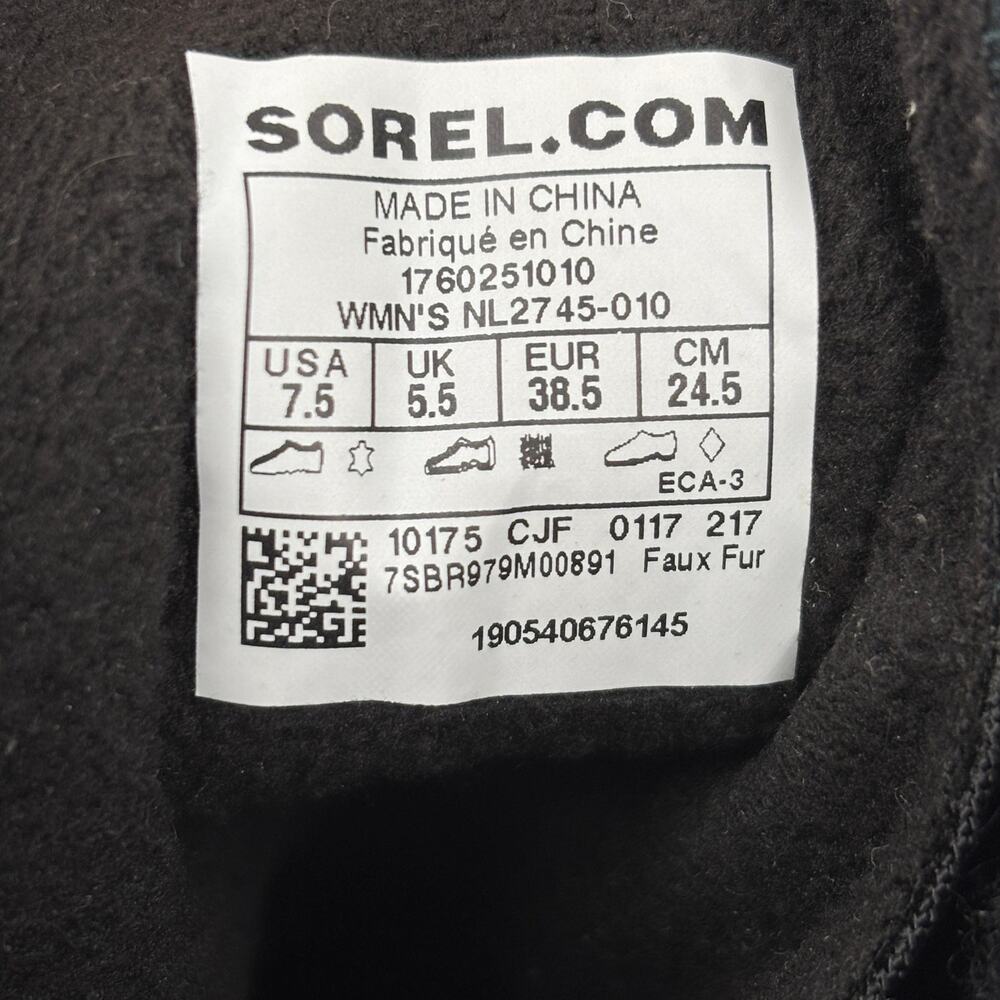 Sorel Cozy Joan Boots Size 7.5 Black Leather Nubuck Faux Fur Lace Up Waterproof - Picture 7 of 10